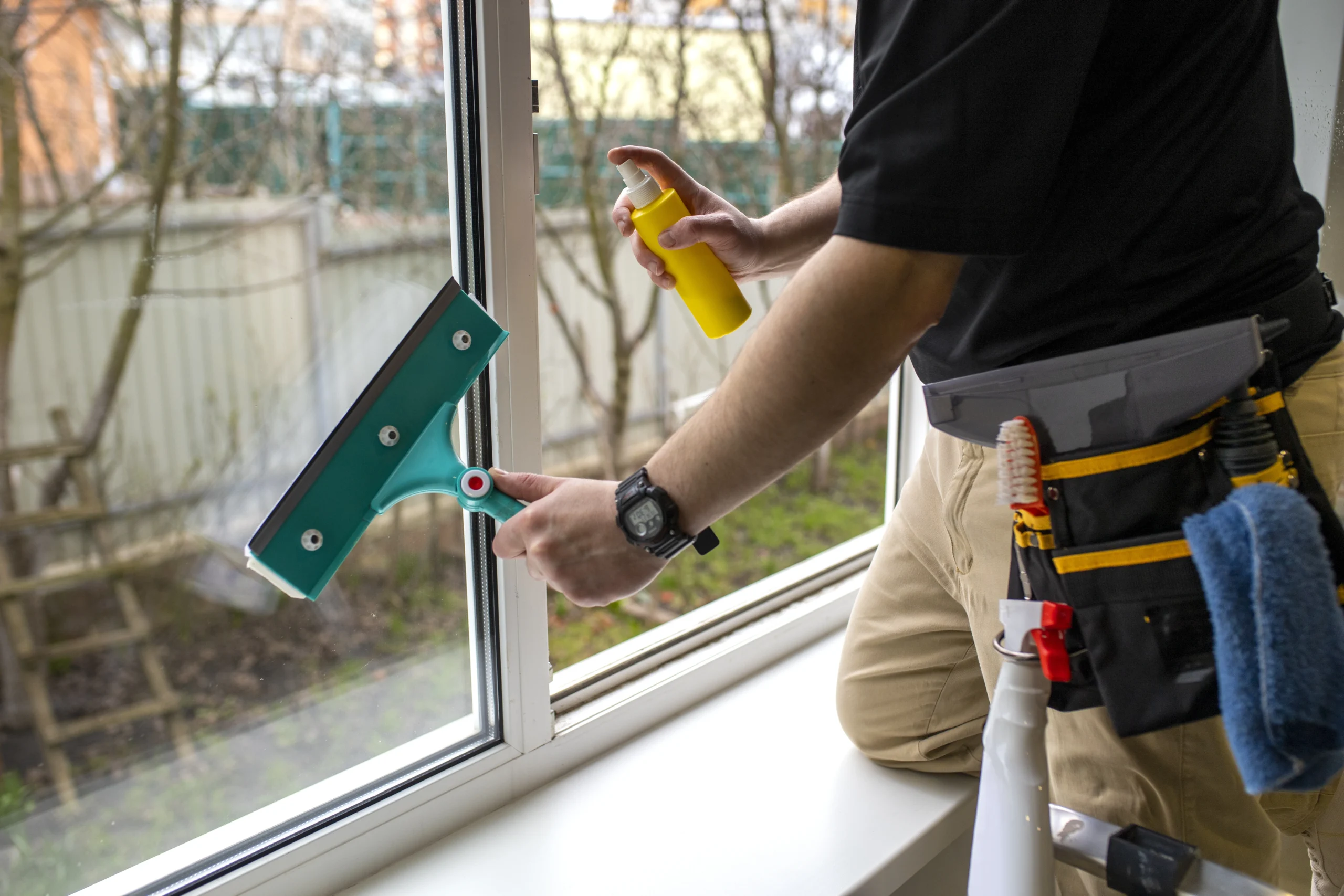 man-doing-professional-home-cleaning-service uPVC windows